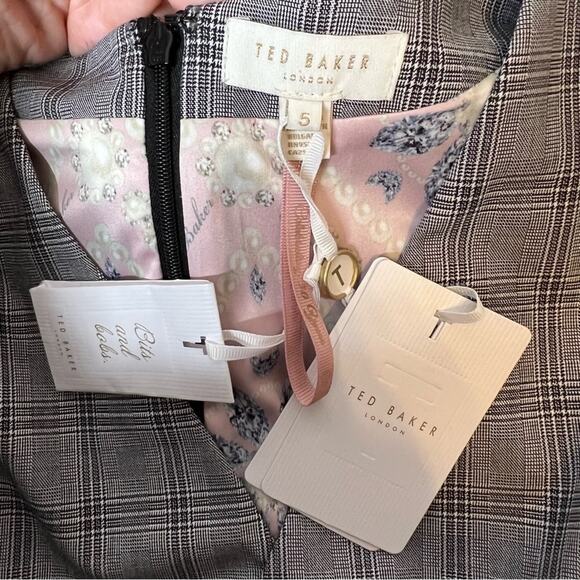 NWT Ted Baker Gray Check Ristad Dress 14 - Picture 9 of 11